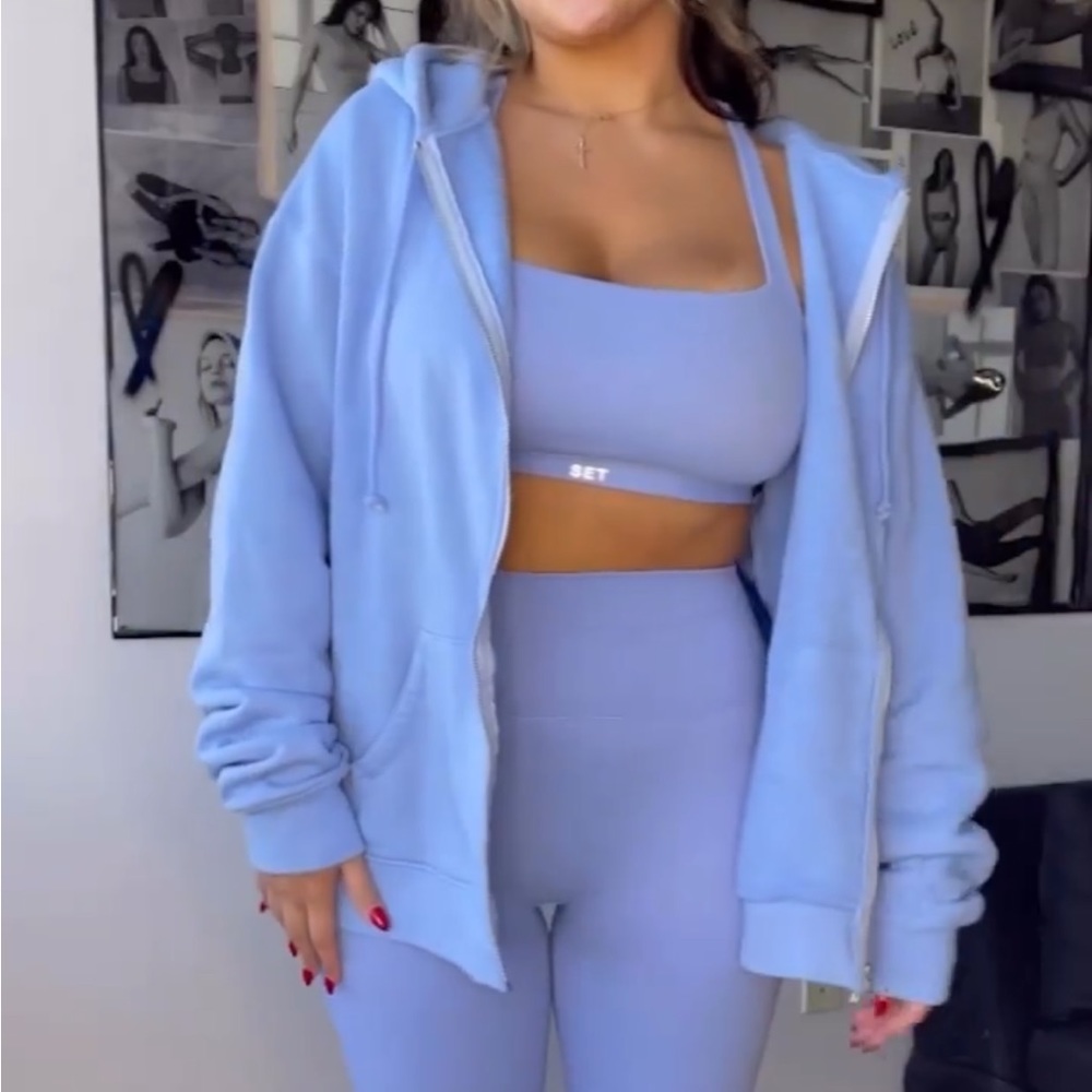 Set active Justine sky light blue oversized zip up hoodie, color: Avenue